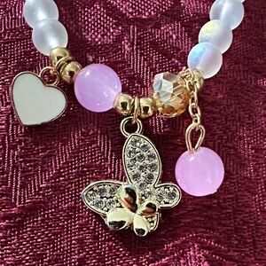 Gold and Pink Butterfly Charm Bracelet